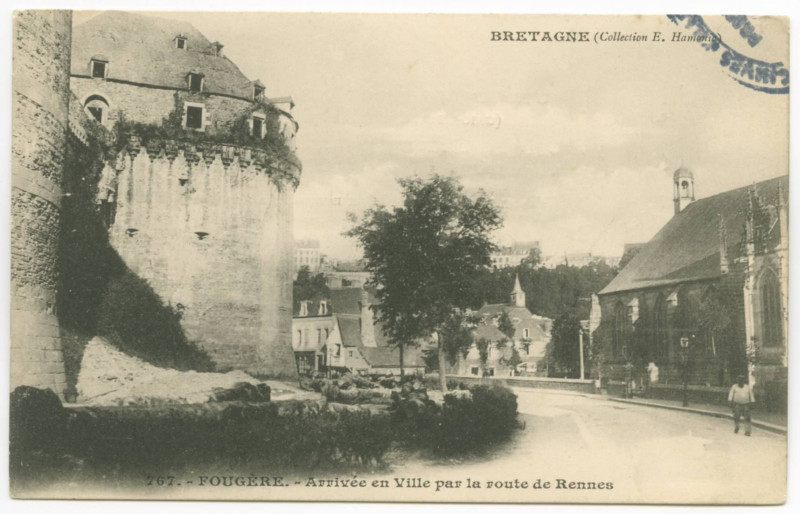 Carte postale ancienne 767. - Fougeres. - Arrivée en Ville par la route de Rennes.