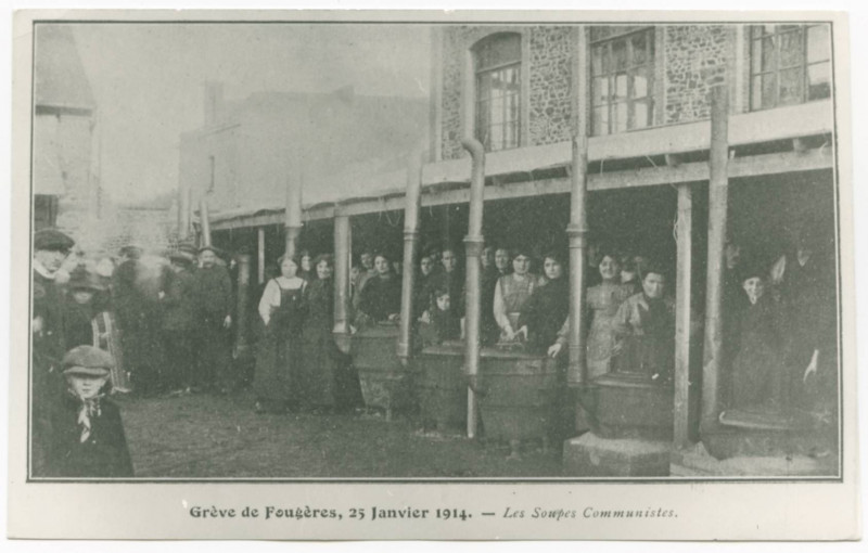Carte postale ancienne Grève de Fougères, 25 Janvier 1914. - Les Soupes Communistes.