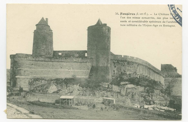 Carte postale ancienne 56. Fougères (I.-et-V.). - Le Château féodal, l'un des mieux conservés, des plus intéressants et considérable spécimen de l'architecture milita