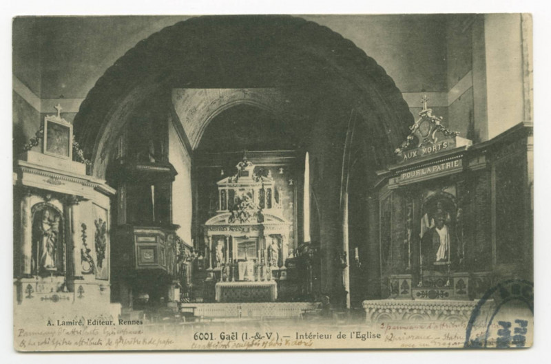 Carte postale ancienne 6001. Gaël (I.-et-V.) - Intérieur de l'Eglise.