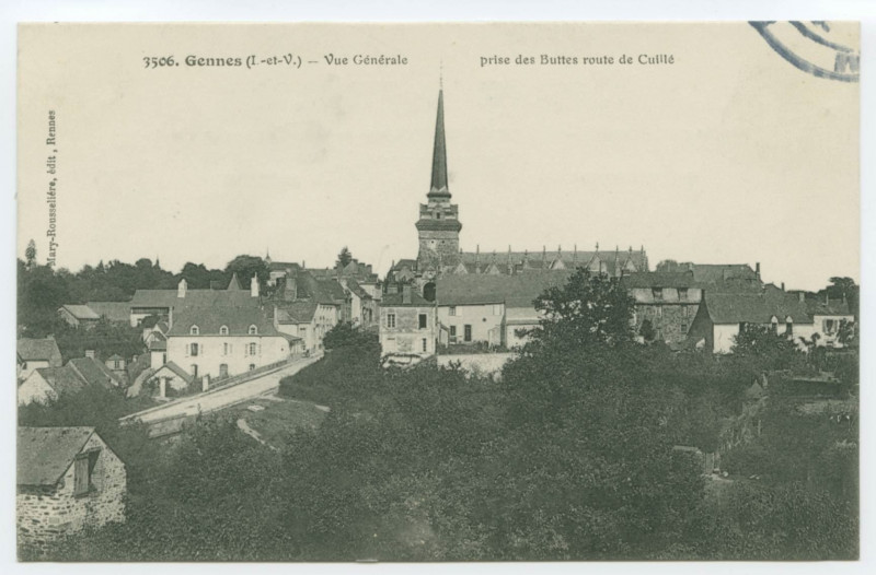 Carte postale ancienne 3506. Gennes (I.-et-V.) - Vue Generale prise des Buttes route de Cuillé.