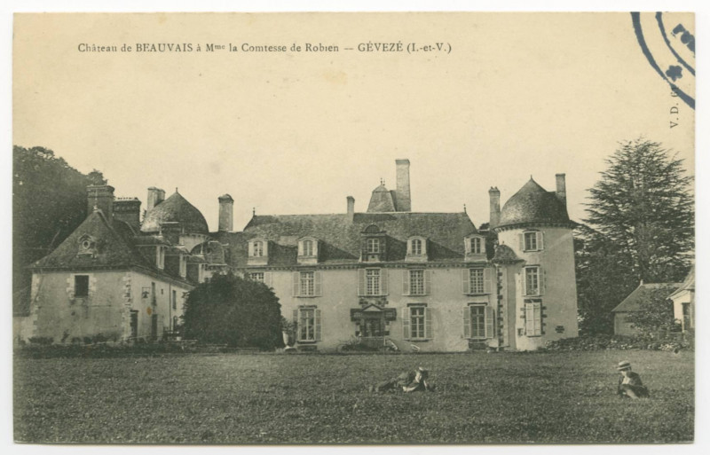 Carte postale ancienne Château de Beauvais à Mme la Comtesse de Robien - Geveze (I.-et-V.).