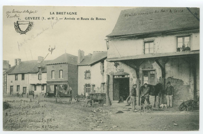 Carte postale ancienne 2.  Geveze (I.-et-V.) - Arrivée et Route de Rennes.