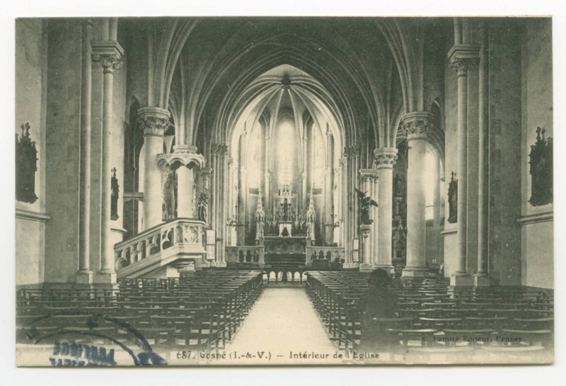 Carte postale ancienne 687. Gosné (I.-et-V.) - Intérieur de l'Eglise.