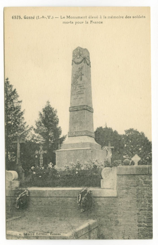 Carte postale ancienne 6575. Gosné (I.-et-V.) - Le Monument élevé à la mémoire des soldats morts pour la France.