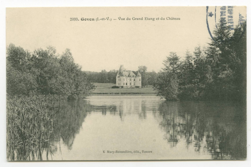 Carte postale ancienne 2099. Goven (I.-et-V.) - Vue du Grand Etang et du Château.