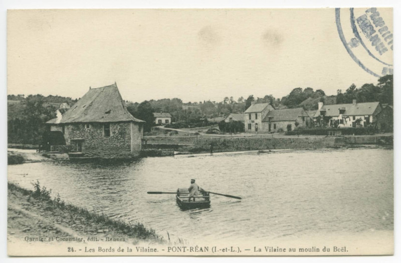 Carte postale ancienne 24. - Les Bords de la Vilaine. - Pont-Rean (I.-et-V.). - La Vilaine au moulin du Boël.