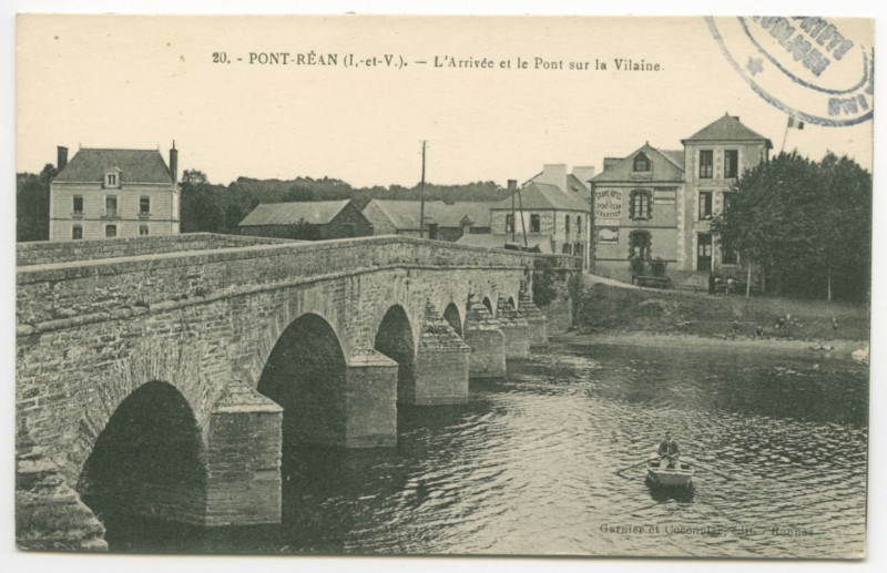 Carte postale ancienne Pont-Réan - L'Arrivée et le Pont sur la Vilaine à Bruz