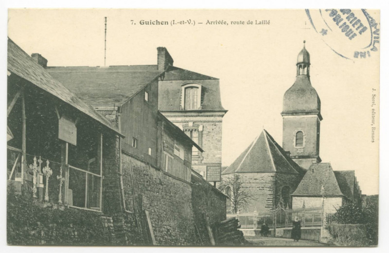 Carte postale ancienne 7. Guichen (I.-et-V.) - Arrivée, route de Laillé.