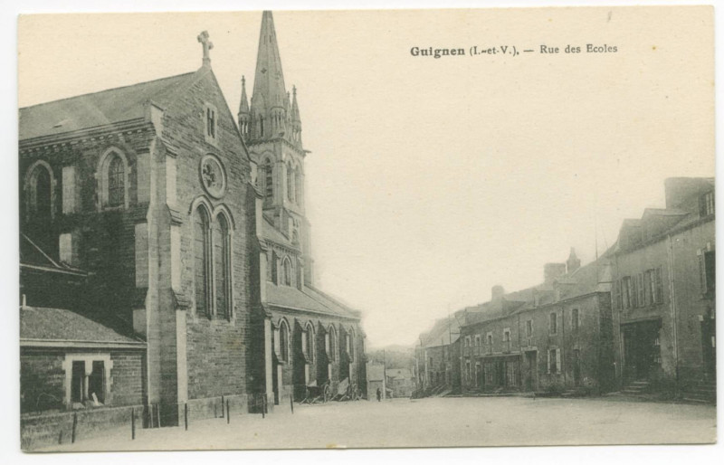 Carte postale ancienne Guignen (I.-et-V.). - Rue des Ecoles.