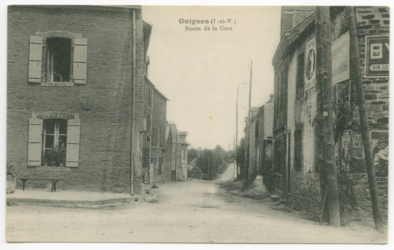 Carte postale ancienne Guignen (I.-et-V.)  Route de la Gare.