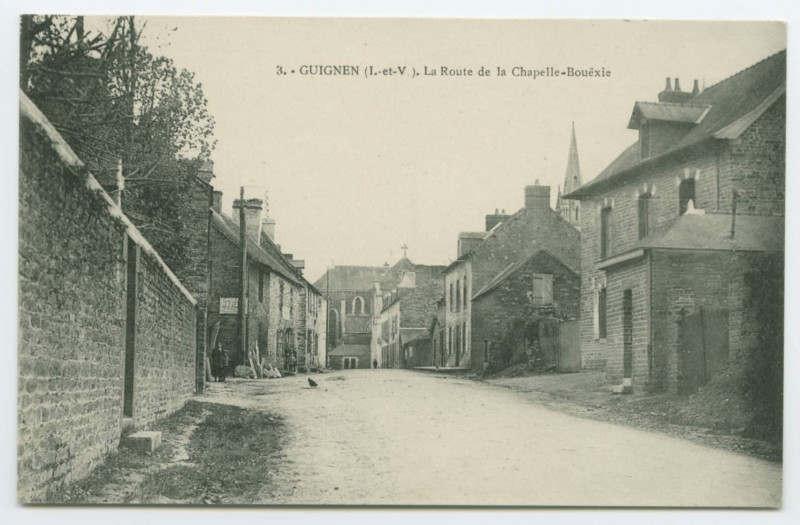 Carte postale ancienne 3.- Guignen (I.-et-V.). La Route de la Chapelle-Bouëxic