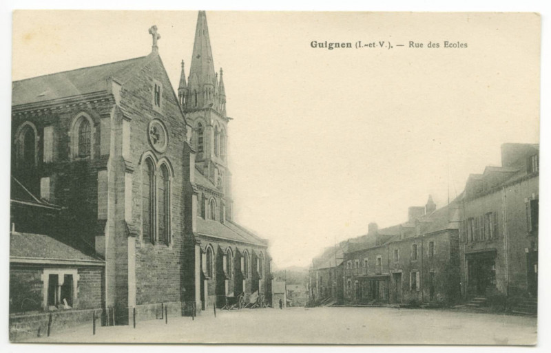 Carte postale ancienne Guignen (I.-et-V.). - Rue des Ecoles