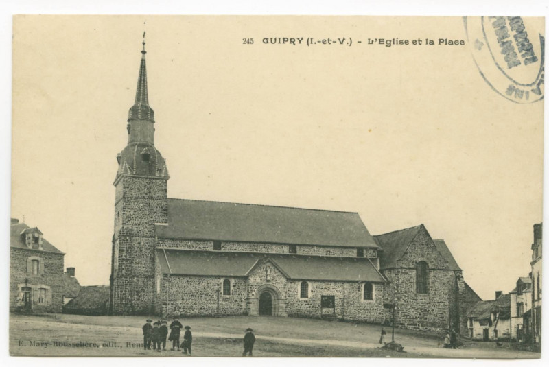 Carte postale ancienne 245 Guipry (I.-et-V.) - L'Eglise et la PLace.