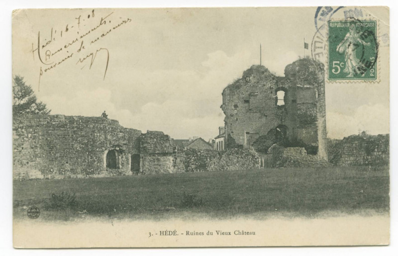 Carte postale ancienne 3. - Hede. - Ruines du Vieux Château.