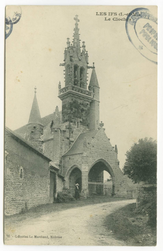 Carte postale ancienne Les Ifs (I.-et-V.). Le Clocher.