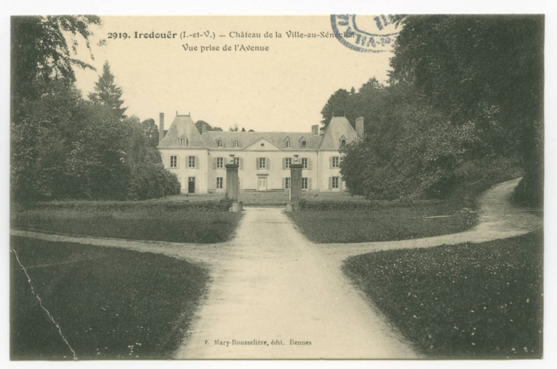 Carte postale ancienne 2919. Irodouër (I.-et-V.) - Château de la Ville-au-Sénéchal. Vue prise de l'Avenue.