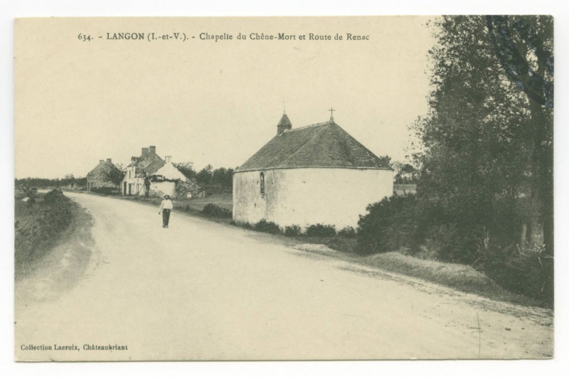 Carte postale ancienne 634 - Langon (I.-et-V.). - Chapelle du Chêne_Mort et Route de Renac.
