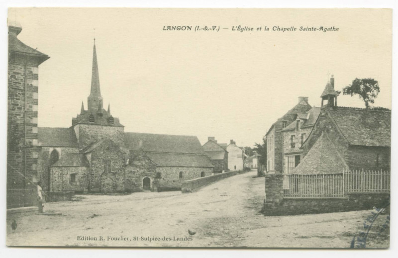 Carte postale ancienne Langon (I.-&-V.) - L'Eglise et la Chapelle Sainte-Agathe.