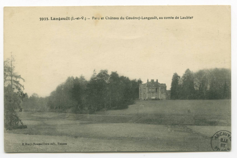 Carte postale ancienne 3933. Langouët (I.-et-V.) _ Parc et Château du Coudray-Langouët, au comte de Laubier.