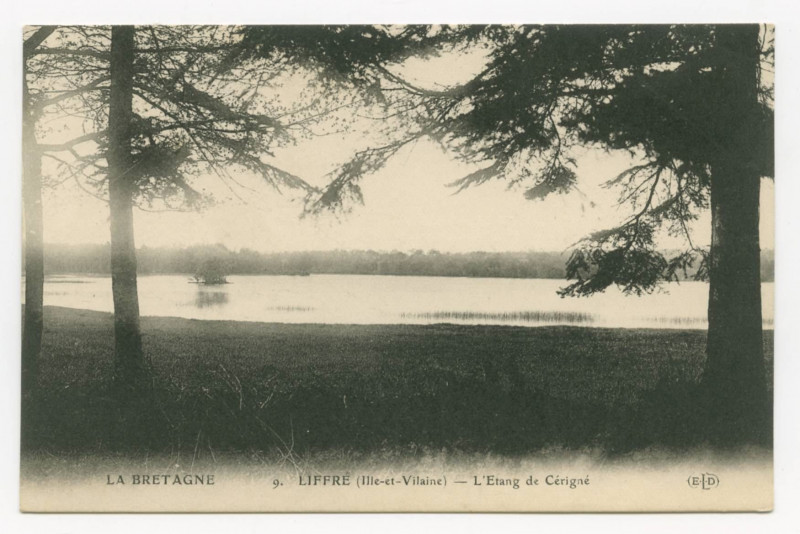 Carte postale ancienne 9. Liffre (Ille-et-Vilaine) _ L'Etang de Cérigné.