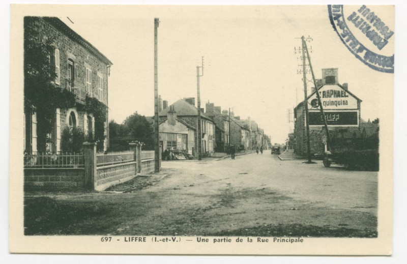 Carte postale ancienne 697 - Liffre (I.-et-V.) _ Une partie de la Rue Principale.