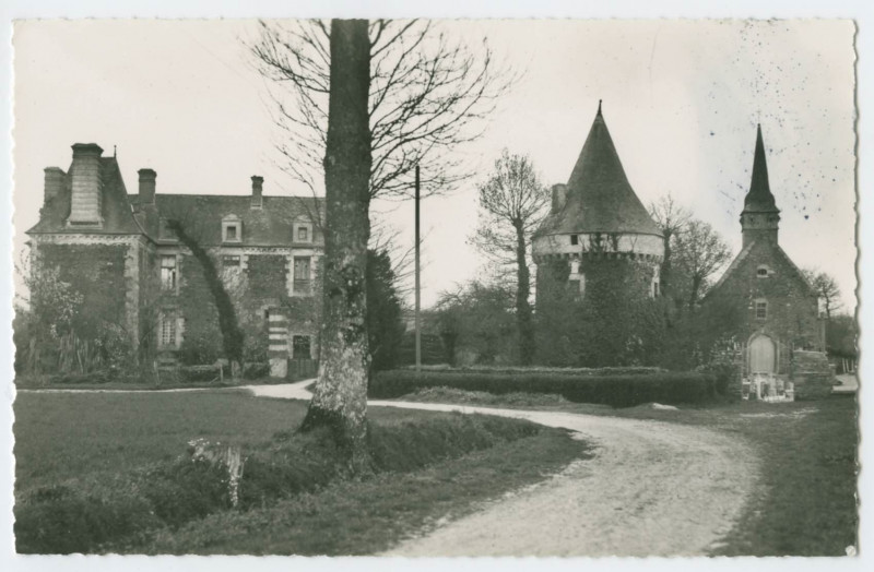 Carte postale ancienne Le Château et l'Eglise du Lou-du-Lac (I.-et-V.).