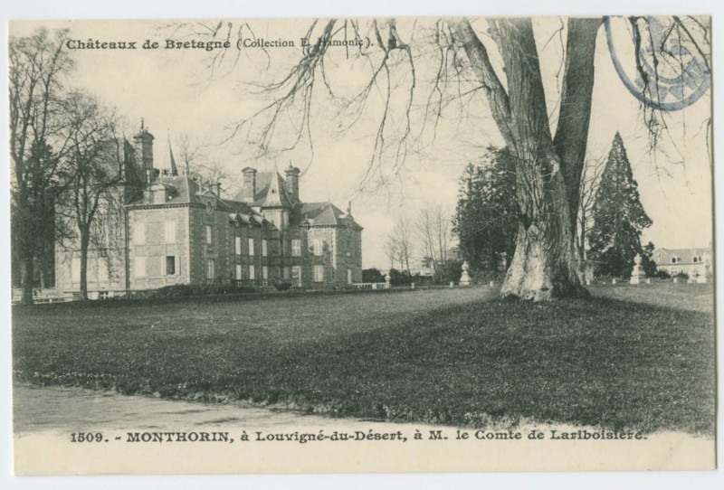 Carte postale ancienne 1509. - MONTHORIN, à Louvigné-du-Désert, à M. le Comte de Lariboisière.