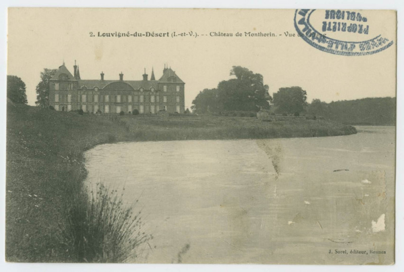 Carte postale ancienne 2. Louvigné-du-Désert (I.-et-V.). _ Château de Monthorin. - Vue de l'Etang.