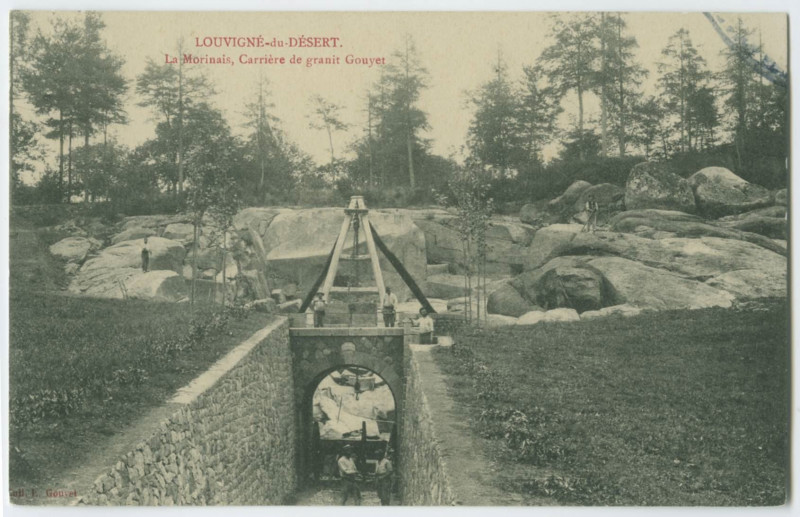 Carte postale ancienne Louvigne-du-Desert. La Morinais, Carrière de granit Gouyet.