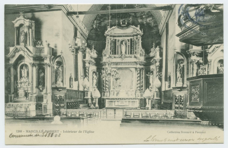 Carte postale ancienne 1268 - Marcille-Robert - Intérieur de l'Eglise.