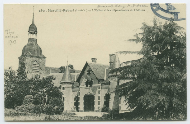 Carte postale ancienne 4851. Marcillé-Robert (I.-et-V.) _ L'Eglise et les dépendances du Château.