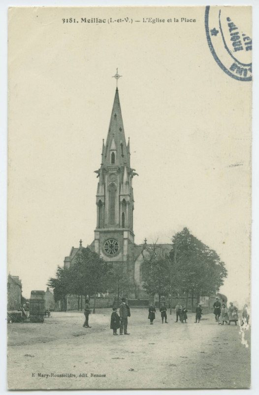Carte postale ancienne 3181. Meillac (I.-et-V.) _ L'Eglise et la Place.