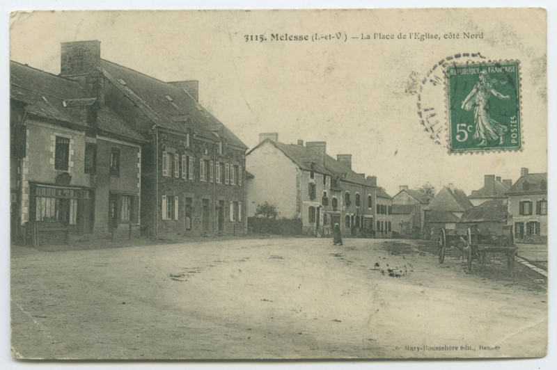 Carte postale ancienne 3112. Melesse (I.-et-V) _La place de l'église, côté Nord.