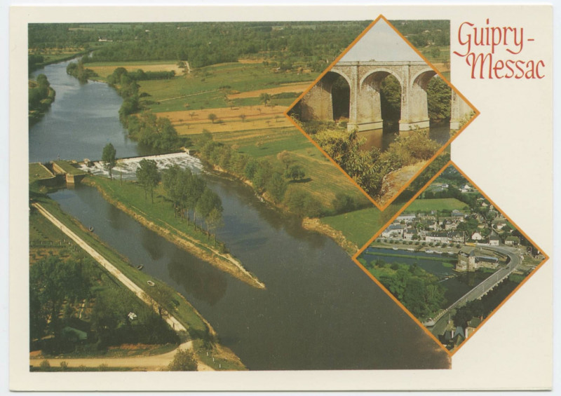 Carte postale ancienne Guipry-Messac (I.-et-V.) La Vilaine à Corbinière Vue aérienne Malon Le port, vue aérienne.