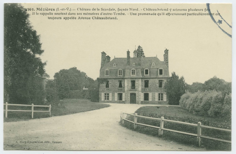 Carte postale ancienne 4363. Mézières (I.-et-V.) - Château de la Scardais, façade Nord.