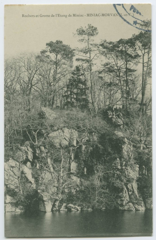 Carte postale ancienne Rochers et Grotte de l'Etang de Miniac - Miniac-Morvan (I.-et-V.)