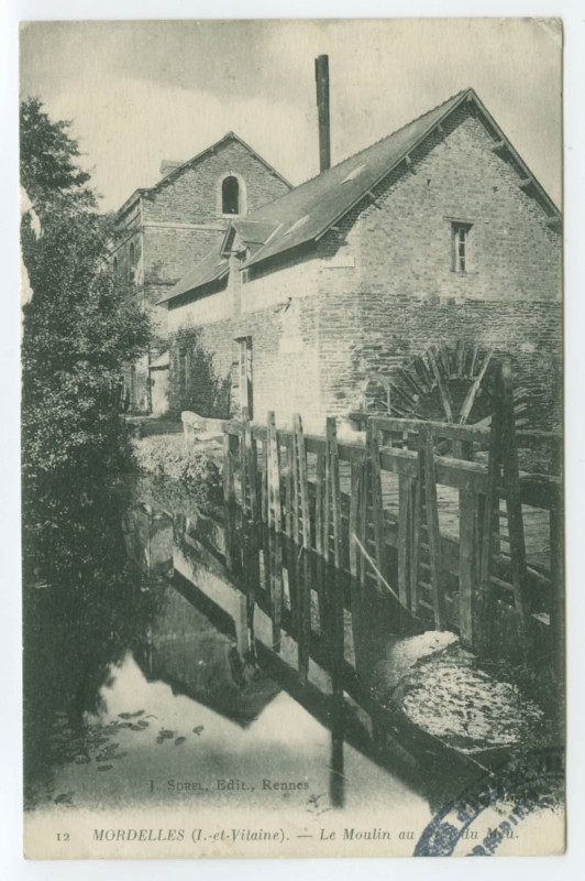 Carte postale ancienne 12  Mordelles (I.-et-Vilaine). - Le Moulin au Bord du Meu.