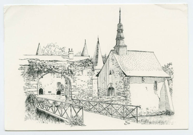 Carte postale ancienne Noyal-sur-Vilaine (I.-et-V.), Manoir du Bois-ORCAN, La Chapelle St-Julien (XVe siècle).