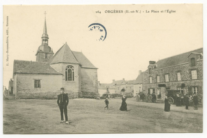 Carte postale ancienne 264  Orgeres (Il.-et-V.) - La Place et l'Eglise.
