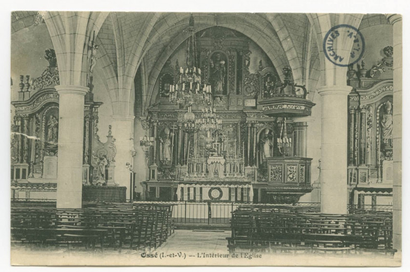 Carte postale ancienne Ossé (I.-et-V.) - L'Intérieur de l'Eglise.