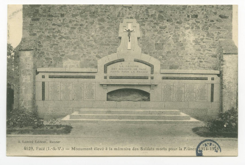 Carte postale ancienne 4629. Pacé (I.-&-V.) - Monument élevé à la mémoire des Soldats morts pour la France  1914-1918.