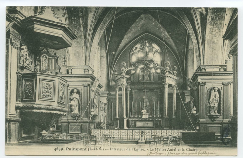 Carte postale ancienne 4659. Paimpont (I.-et-V.) - Intérieur de l'Eglise. - Le Maitre-Autel et la Chaire.