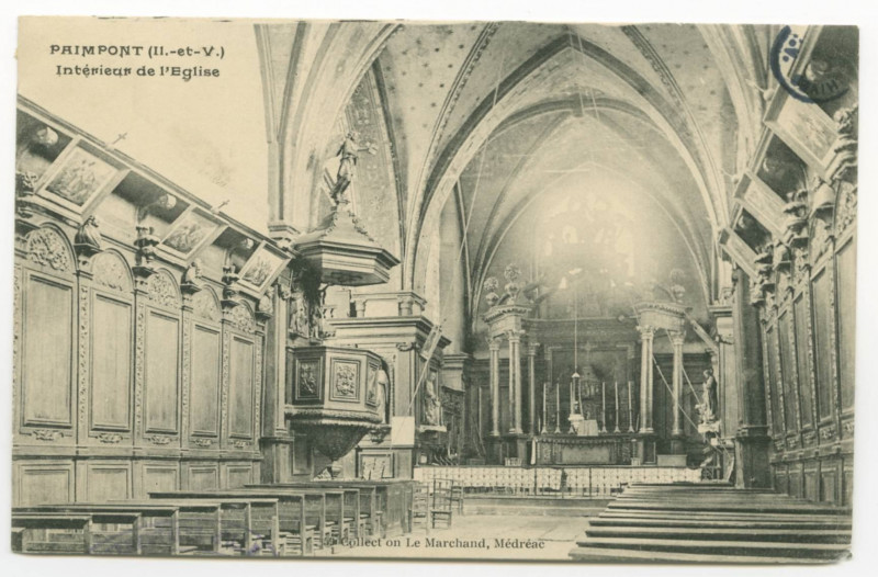 Carte postale ancienne Paimpont (Il.-et-V.). Intérieur de l'Eglise.
