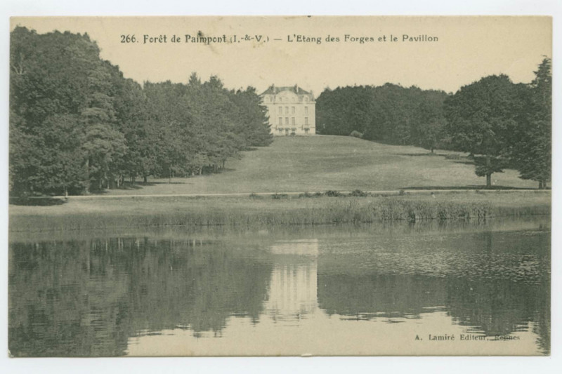 Carte postale ancienne 266. Forêt de Paimpont (I.-&-V.) - L'Etang des Forges et le Pavillon.