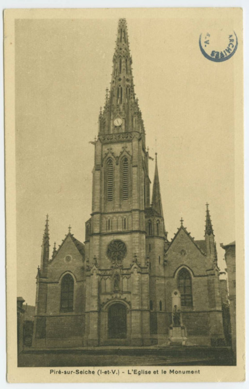 Carte postale ancienne Piré-sur-Seiche (I.-et-V.) - L'Eglise et le Monument.