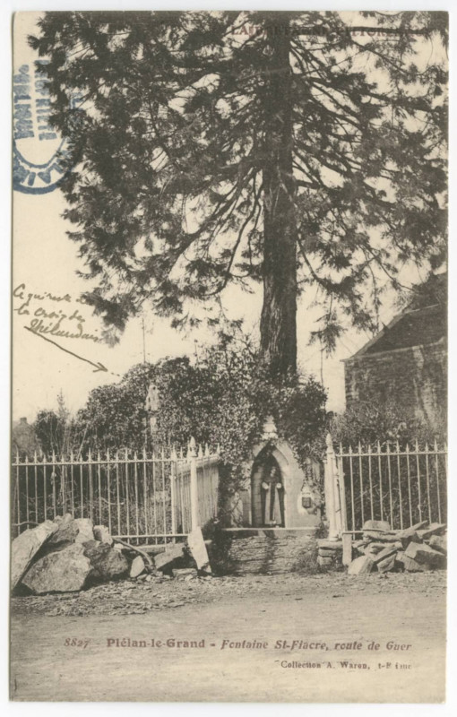 Carte postale ancienne 8827 - Plélan-le-Grand - Fontaine St-Fiacre, route de Guer.