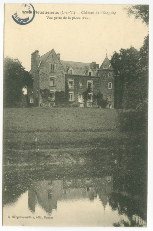 Carte postale ancienne 3089.  Pleugueneuc (I.-et-V.). - Château de Lesquilly, vue prise de la pièce d'eau.