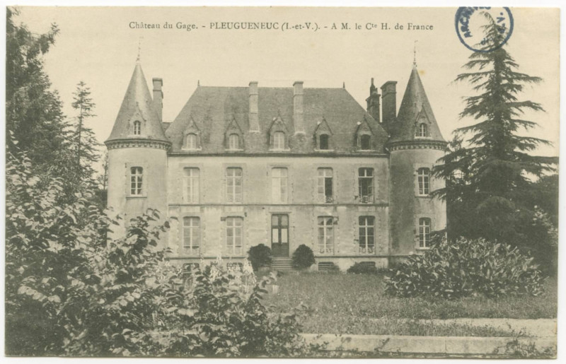 Carte postale ancienne Château du Gage.- Pleugueneuc (I.-et-V.).- A M. le Cte H. de France.
