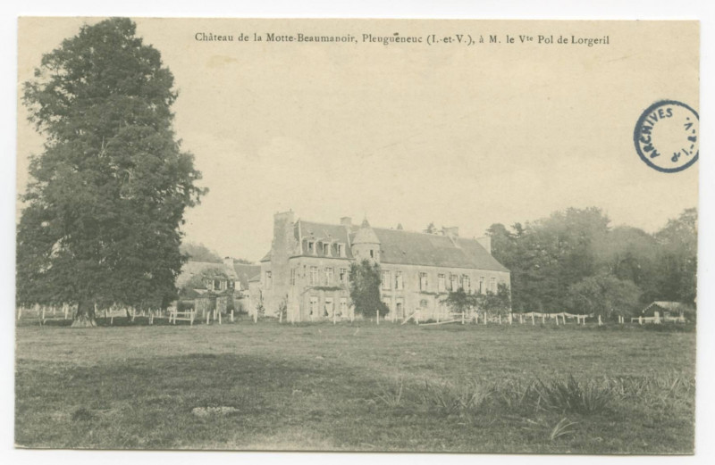 Carte postale ancienne Château de la Motte-Beaumanoir, Pleugueneuc (I.-et-V.), à M. le Vte Pol de Lorgeril